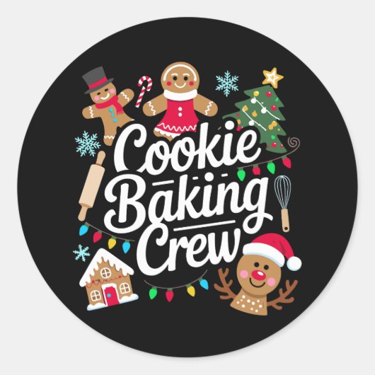 Cookie Baking Crew Kerstmis Gemberkoek Rendier Ronde Sticker (Voorkant)