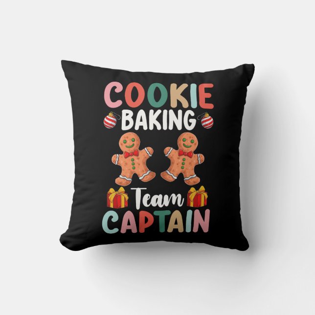 Cookie Baking Team Kapitein Familie Kerstmis Kussen (Voorkant)