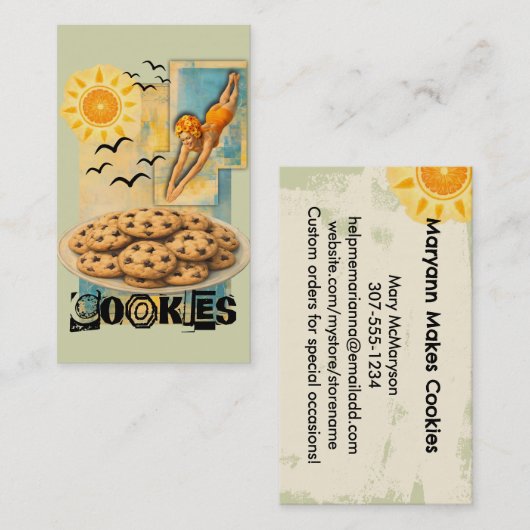 Cookie bakker bakkerij vintage collage visitekaartje (Voorkant / Achterkant)