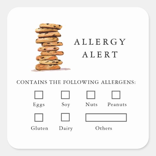 Cookie Bakkerij Voedselveiligheid Allergie Alert Vierkante Sticker (Voorkant)