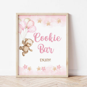 Cookie Bar Teken Roze Teddy Bear Party, Douche Poster