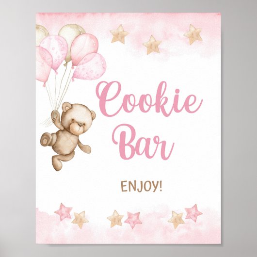 Cookie Bar Teken Roze Teddy Bear Party, Douche Poster (Voorkant)