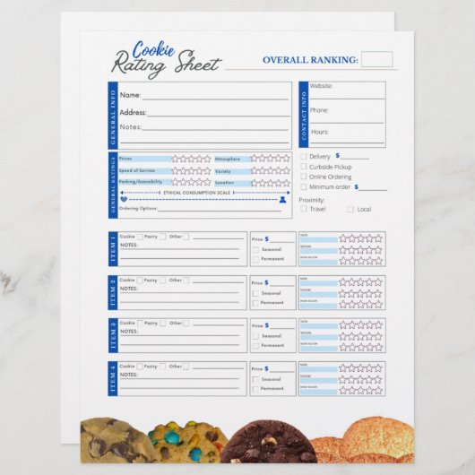 Cookie-beoordelingsblad - blauw (Voorkant / Achterkant)