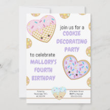 Cookie Birthday Party Invitation Cookie Decorting