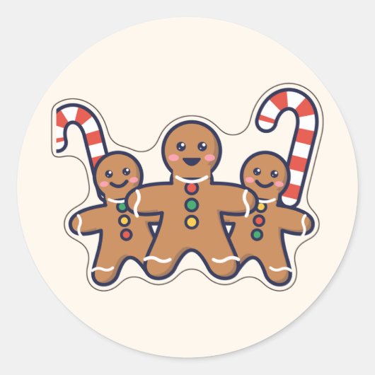Cookie Buddies Drie Gemberkoekjes Ronde Sticker (Voorkant)