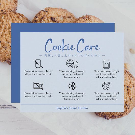 Cookie Care Instructions Dusty Blue Minimalist Bedankkaart