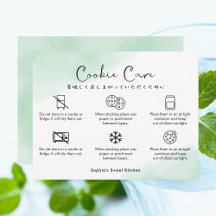 Cookie Care Instructions Mint Green Watercolor
