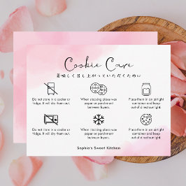 Cookie Care Instructions Pink Watercolor Cute Bedankkaart