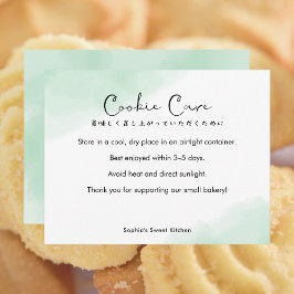 Cookie Care Instructions Simple Green Watercolor Bedankkaart