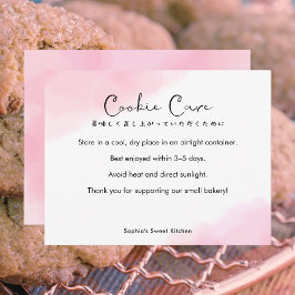 Cookie Care Instructions Simple Pink Watercolor Bedankkaart