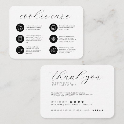 Cookie Care Minimalist Flat Dank u kaart Visitekaartje (Voorkant / Achterkant)
