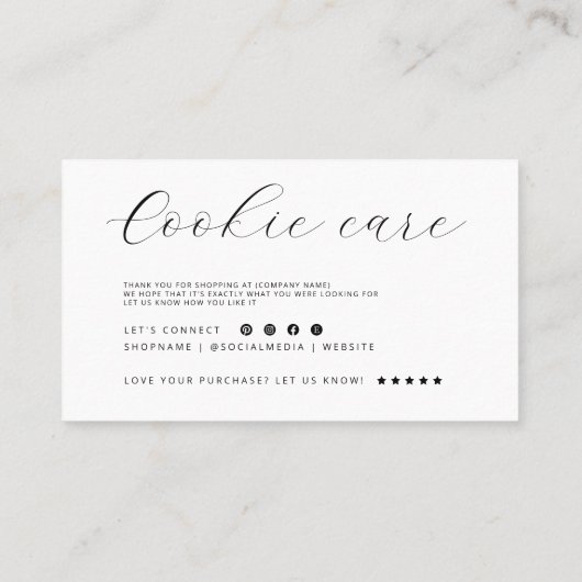 Cookie Care Minimalist Flat Dank u kaart Visitekaartje (Achterkant)