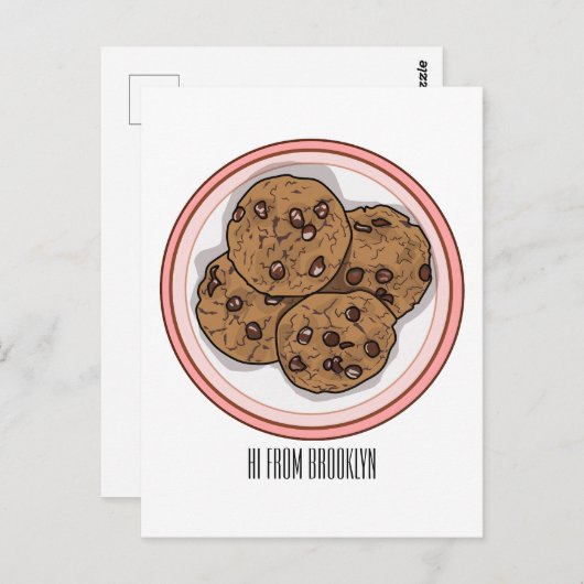 Cookie cartoon afbeelding chocolade chip briefkaart (Voorkant / Achterkant)