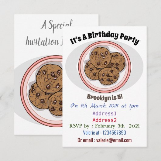 Cookie cartoon afbeelding chocolade chip kaart (Voorkant / Achterkant)