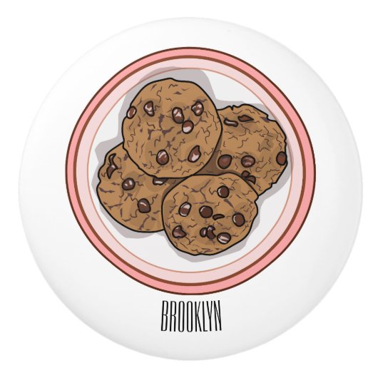 Cookie cartoon afbeelding chocolade chip keramische knop (Voorkant)