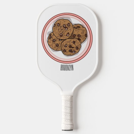 Cookie cartoon afbeelding chocolade chip pickleball paddle (Voorkant)