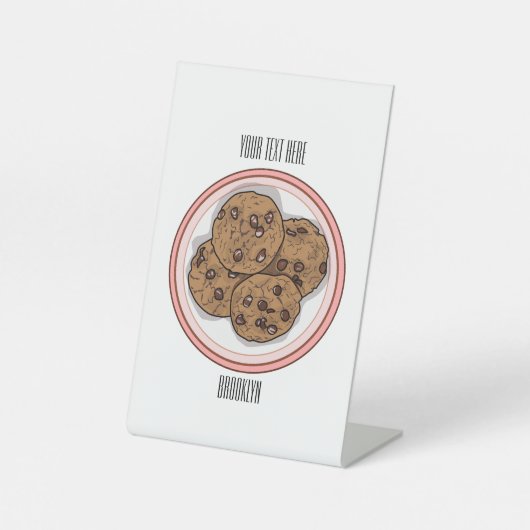 Cookie cartoon afbeelding chocolade chip reclamebord met voetstuk (Voorkant)