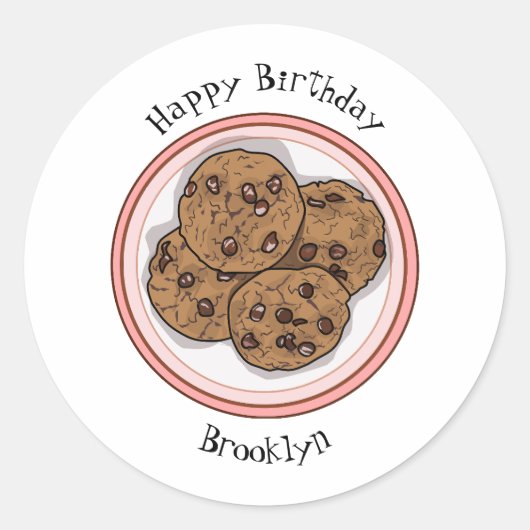 Cookie cartoon afbeelding chocolade chip ronde sticker (Voorkant)