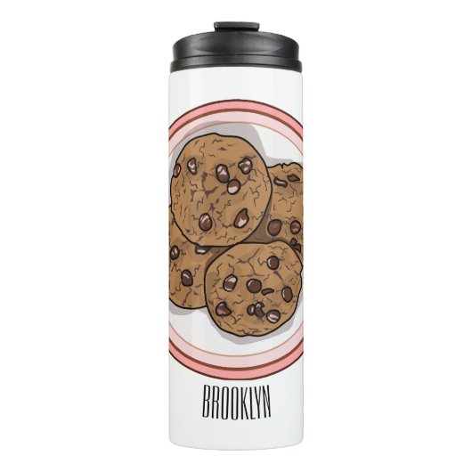 Cookie cartoon afbeelding chocolade chip thermosbeker (Voorkant)