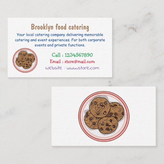 Cookie cartoon afbeelding chocolade chip visitekaartje (Voorkant / Achterkant)