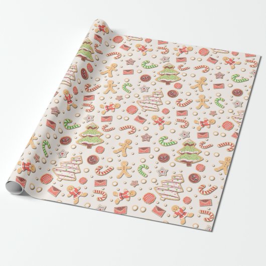 Cookie Christmas Pattern - Zoet en feestelijk Cadeaupapier (Uitgerold)