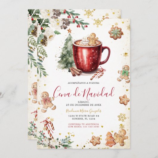 Cookie Cocoa Christmas Spanish Cena De Navidad Kaart (Voorkant / Achterkant)