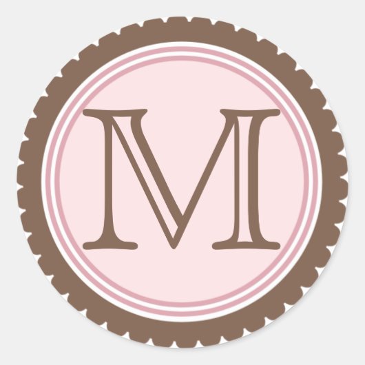 Cookie Cut Chocolade Roze Monogram Initiaal Sticke Ronde Sticker (Voorkant)