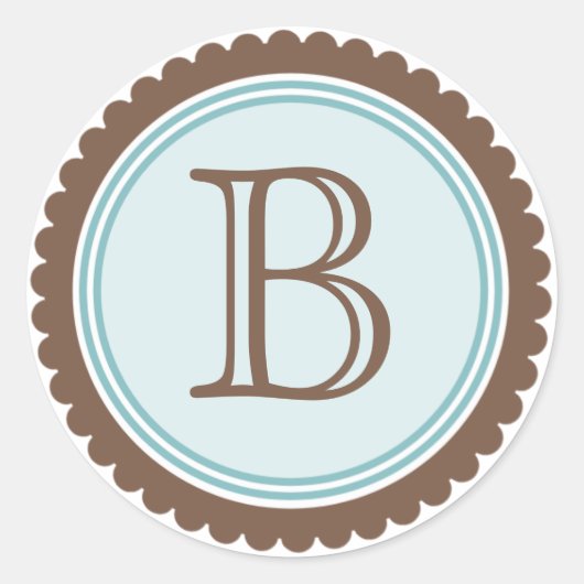 Cookie Cut Chocolate Aqua Monogram Initiaal Sticke Ronde Sticker (Voorkant)