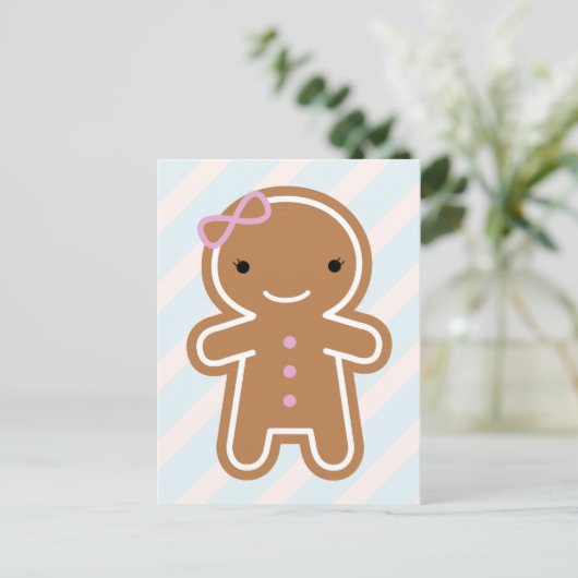 Cookie Cute Kawaii Gingerbrood Girl Briefkaart (Staand voorkant)