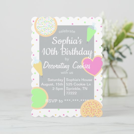 Cookie Decorating Polka Dot Verjaardag uitnodiging (Staand voorkant)