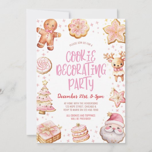 Cookie Decorating Roze Kerstfeest Kaart (Voorkant)