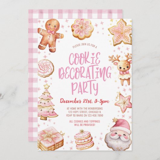 Cookie Decorating Roze Kerstfeest Kaart (Voorkant / Achterkant)