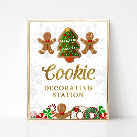 Cookie Decorating Station Kerst Party Sign Poster