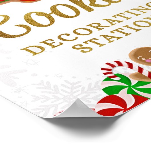 Cookie Decorating Station Kerst Party Sign Poster (Hoek)