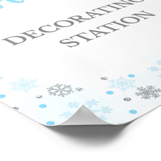 Cookie Decorating Station Sign Winter Blauw Teken Poster (Hoek)