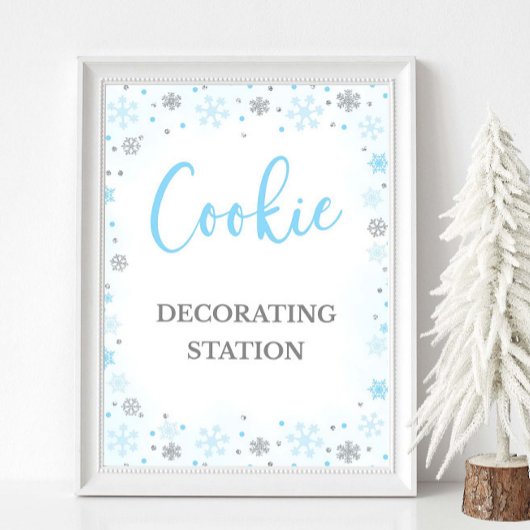 Cookie Decorating Station Sign Winter Blauw Teken Poster