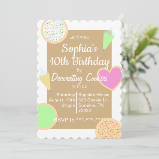 Cookie Decoreren Verjaardag Uitnodiging (Staand voorkant)