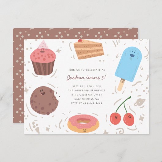 Cookie Donut & Ice Cream Sweet Kinderen Verjaardag Uitnodiging Briefkaart (Voorkant / Achterkant)