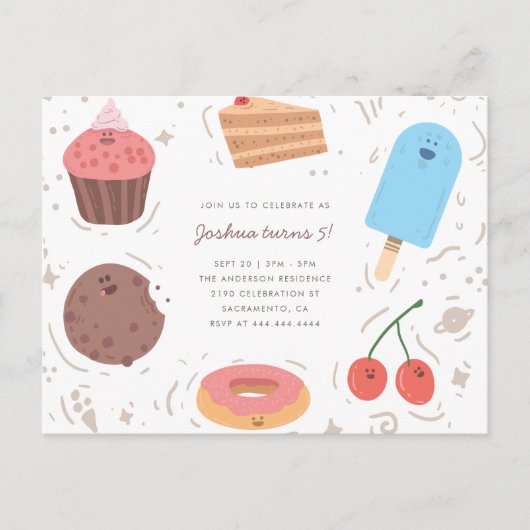Cookie Donut & Ice Cream Sweet Kinderen Verjaardag Uitnodiging Briefkaart (Voorkant)