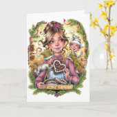 Cookie Elves Gevouwen Wenskaart Gingerbread Kaart (Gele Bloem)