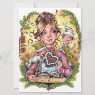 Cookie Elves-kerstfamilie die Joy Art Kaart baken