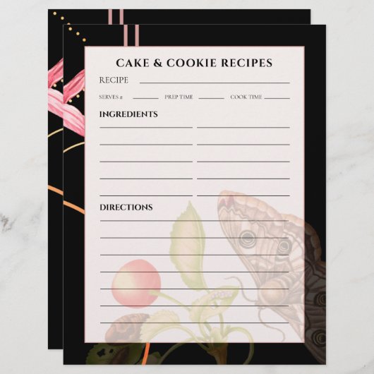 Cookie en recept | Zwarte botanische vlinder (Voorkant / Achterkant)