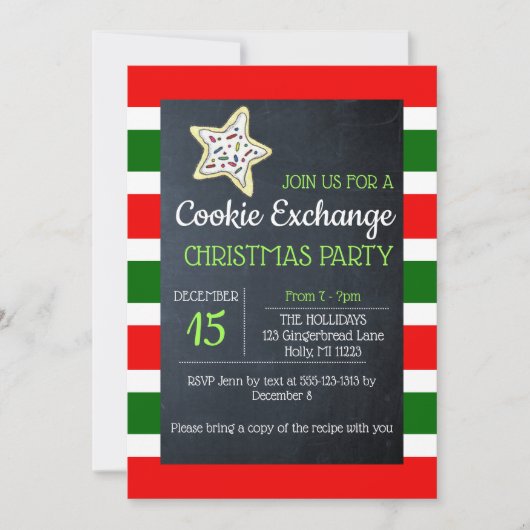 Cookie Exchange Chalkboard Red en Green Stripe lg Kaart (Voorkant)