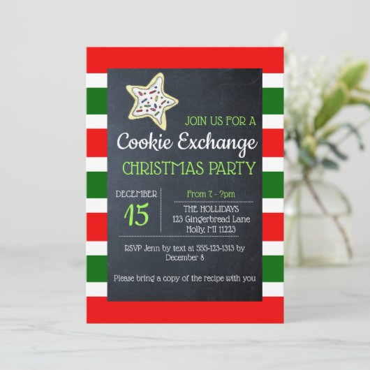 Cookie Exchange Chalkboard Red en Green Stripe lg Kaart (Staand voorkant)