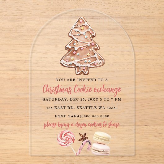 Cookie Exchange Christmas Party Acryl Uitnodigingen (Voorkant)