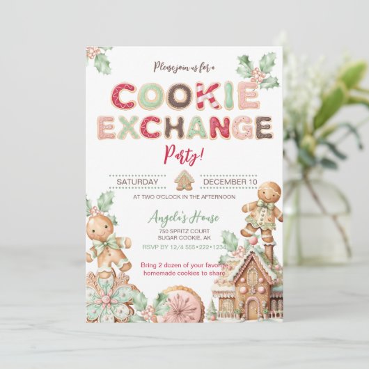 Cookie Exchange Kerstkoekjes Gingerbread Kaart (Staand voorkant)