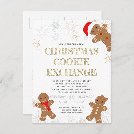 Cookie Exchange Party Witte Vakantie Uitnodiging Briefkaart (Voorkant / Achterkant)