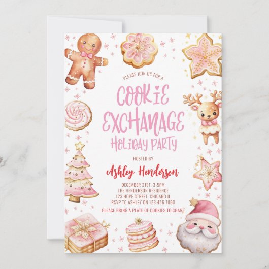 Cookie Exchange Roze Kerstfeest Kaart (Voorkant)