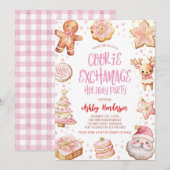 Cookie Exchange Roze Kerstfeest Kaart (Voorkant / Achterkant)