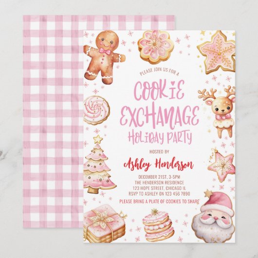 Cookie Exchange Roze Kerstfeest Kaart (Voorkant / Achterkant)